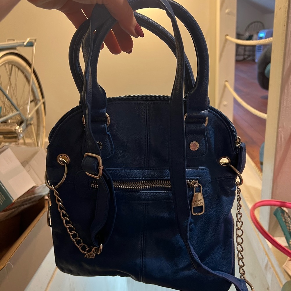 Steve Madden Navy Shoulder Bag with Gold Accents